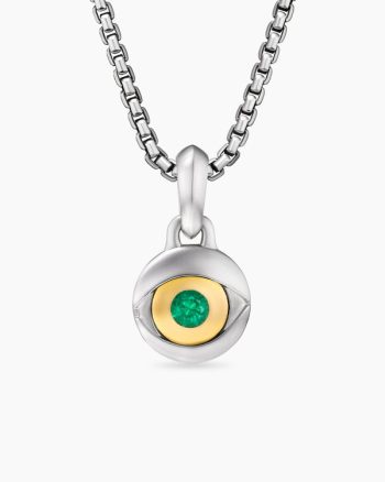 Evil Eye Amulet|Sterling Silver with 18K Yellow Gold and Emerald, 14.5mm