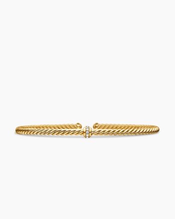 Classic Cablespira® Station Bracelet|18K Yellow Gold with Diamonds, 3mm