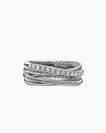 Crossover Band Ring|Sterling Silver with Diamonds, 6.8mm