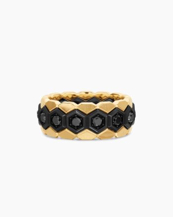 Hex Stack Ring|Black Titanium with 18K Yellow Gold and Black Diamonds, 9.3mm