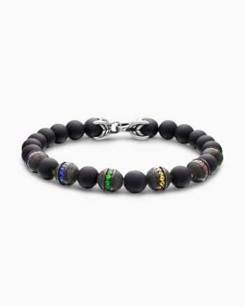 Spiritual Beads Rainbow Bracelet|Sterling Silver with Black Onyx, Sapphires and Tsavorites, 8mm