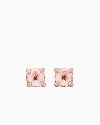 Chatelaine® Stud Earrings|18K Rose Gold with Morganite and Diamonds, 8mm