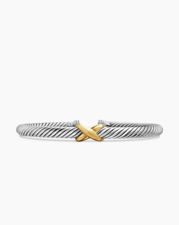 X Classic Cable Station Bracelet|Sterling Silver with 14K Yellow Gold, 5mm