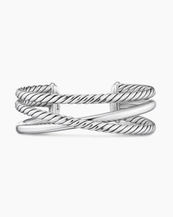 Bold Crossover Three Row Cuff Bracelet|Sterling Silver, 19mm