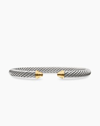 Classic Cable Bracelet|Sterling Silver with 14K Yellow Gold Domes, 5mm