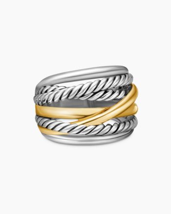 Crossover Ring|Sterling Silver with 14K Yellow Gold, 17mm