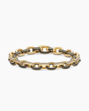 Streamline® Oval Link Bracelet|18K Yellow Gold with Forged Carbon and Diamonds, 8.5mm