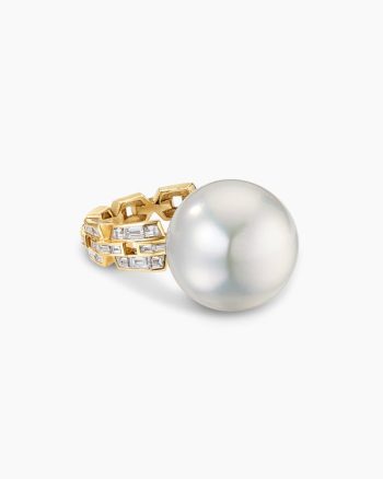 Deco Pearl Link Drop Earrings|Yellow Gold with Diamonds