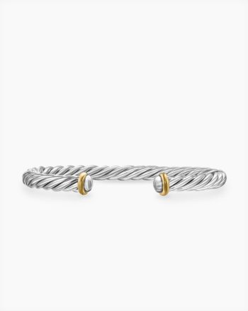 Cable Cuff Bracelet|Sterling Silver with 14K Yellow Gold, 6mm