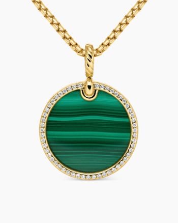 DY Elements® Disc Pendant|18K Yellow Gold with Malachite and Diamond Rim, 24mm