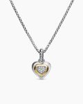 Petite Cable Heart Pendant Necklace|Sterling Silver with 14K Yellow Gold and Diamonds, 17.1mm
