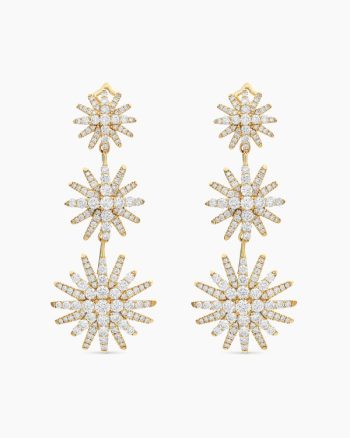 Starburst Triple Drop Earrings|18K Yellow Gold with Diamonds, 51mm
