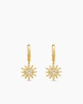 Starburst Drop Earrings|18K Yellow Gold with Diamonds, 25mm