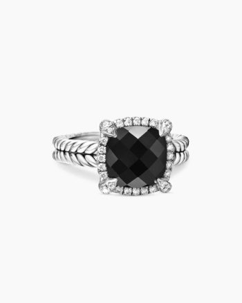 Chatelaine® Pavé Bezel Ring|Sterling Silver with Black Onyx and Diamonds, 9mm