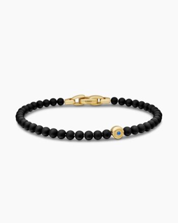 Spiritual Beads Evil Eye Bracelet|Black Onyx, Sapphire and 18K Yellow Gold, 4mm