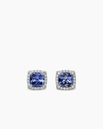 Petite Chatelaine® Pavé Bezel Stud Earrings|18K White Gold with Tanzanite and Diamonds, 5mm