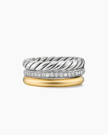 DY Mercer® Three Row Ring|Sterling Silver with 18K Yellow Gold and Diamonds, 8.9mm