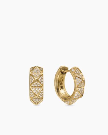 Pyramid Hoop Earrings|18K Yellow Gold with Diamonds, 18.7mm