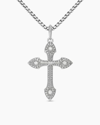 Gothic Cross Pendant|18K White Gold with Diamonds, 36.5mm