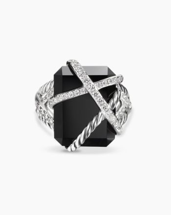 Cable Wrap Ring|Sterling Silver with Black Onyx and Diamonds, 20.4mm