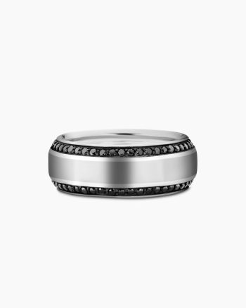 Beveled Band Ring|18K White Gold with Black Diamonds, 8mm