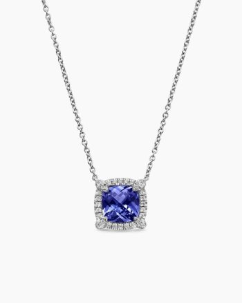 Petite Chatelaine® Pavé Bezel Pendant Necklace|18K White Gold with Tanzanite and Diamonds, 7mm