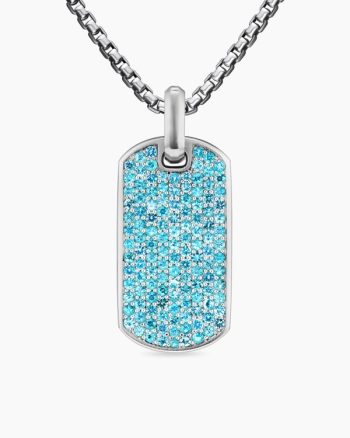 Chevron Tag|18K White Gold with Paraiba Tourmalines, 35mm