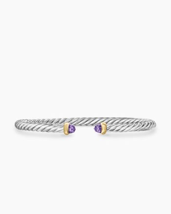 Cable Flex® Bracelet|Sterling Silver with 14K Yellow Gold and Amethyst, 4mm