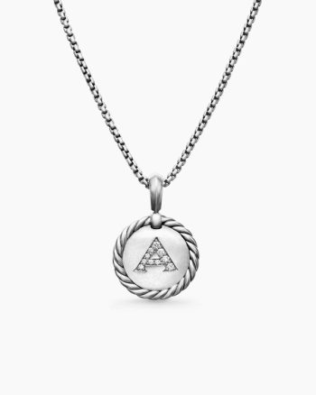 Initial Charm Necklace|Sterling Silver with Diamond A