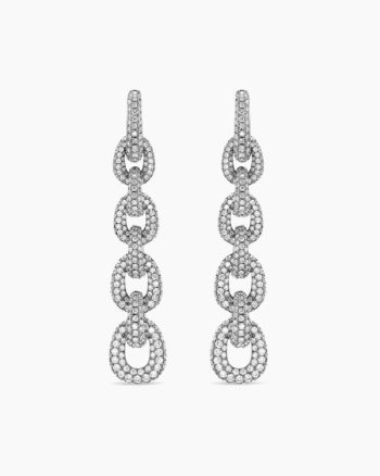 Pavé Link Chain Drop Earrings|White Gold with Diamonds