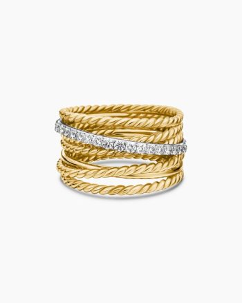Crossover Ring|18K Yellow Gold with Diamonds, 12mm
