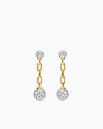 DY Madison® Pavé Bead Drop Earrings|18K Yellow Gold with Diamonds, 33mm
