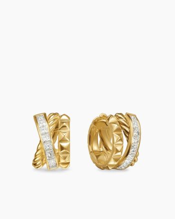 Crossover Trio Huggie Hoop Earrings|18K Yellow Gold with Diamonds, 15.1mm