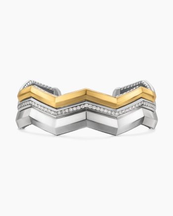 Zig Zag Stax™ Three Row Cuff Bracelet|Sterling Silver with 18K Yellow Gold and Diamonds, 17.4mm