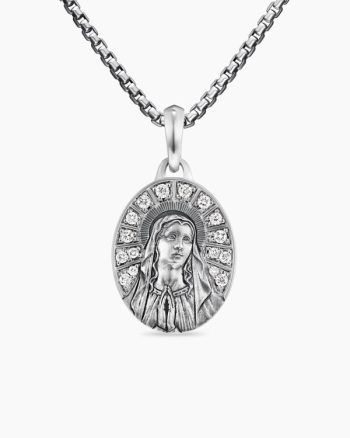 Mary Amulet|Sterling Silver with Diamonds, 20mm