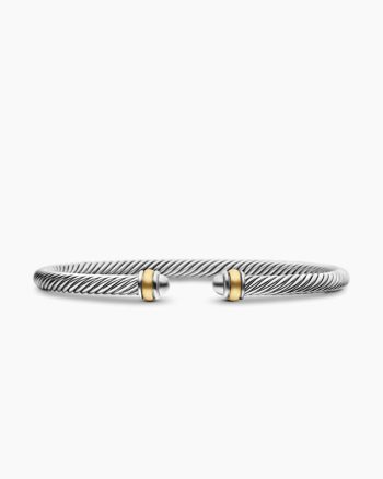 Classic Cable Bracelet|Sterling Silver with 18K Yellow Gold, 4mm