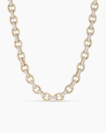 Men's Pavé Oval Link Necklace|Yellow Gold with Diamonds