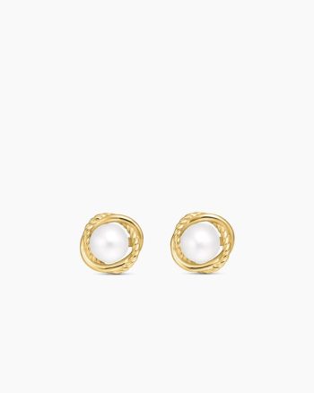 Crossover Infinity Pearl Stud Earrings|18K Yellow Gold with Pearls, 10mm
