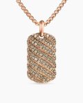 Sculpted Cable Tag|18K Rose Gold with Cognac Diamonds, 35mm