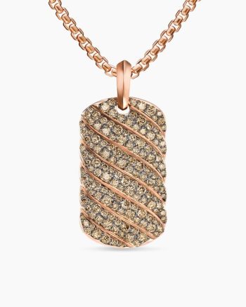 Sculpted Cable Tag|18K Rose Gold with Cognac Diamonds, 35mm