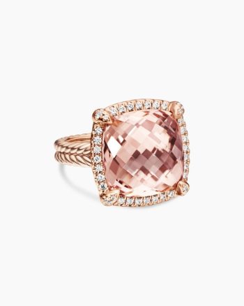 Chatelaine® Pavé Bezel Ring|18K Rose Gold with Morganite and Diamonds, 14mm