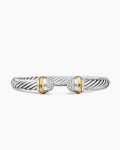 Classic Cable Bracelet|Sterling Silver with 18K Yellow Gold and Pavé Diamond Domes, 7mm