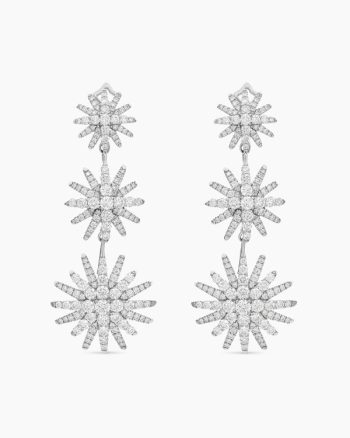 Starburst Triple Drop Earrings|18K White Gold with Diamonds, 51mm