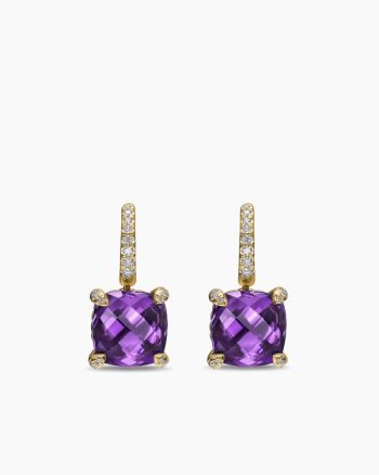 Chatelaine® Drop Earrings|18K Yellow Gold with Amethyst and Diamonds, 11mm