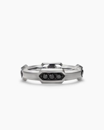 Faceted Station Band Ring|Sterling Silver with Black Diamonds, 6mm