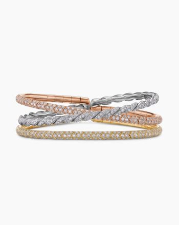 Sculpted Cable Flex Three Row Bracelet|18K Gold with Diamonds, 21mm