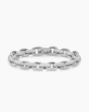 Men's Pavé Oval Chain Bracelet|White Gold with Diamonds