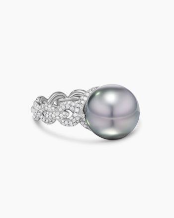 DY Lumina Pearl Pavé Twist Ring|White Gold with Diamonds