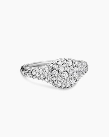 Petite Pavé Pinky Ring|18K White Gold with Diamonds, 7mm