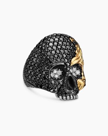 Waves Skull Ring|Sterling Silver with 18K Yellow Gold and Diamonds, 26mm